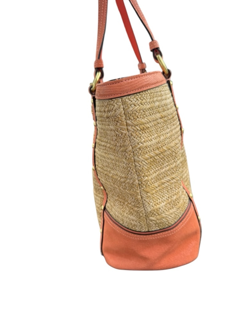 NWOT Coach Alexandra Straw with Coral Trim & Flower Charm - Picture 5 of 10